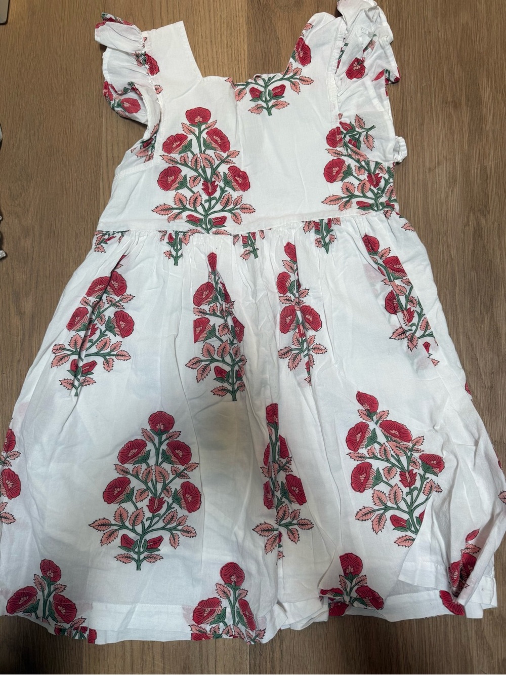 Pink Chicken White Dress with Red Floral Embroidery
